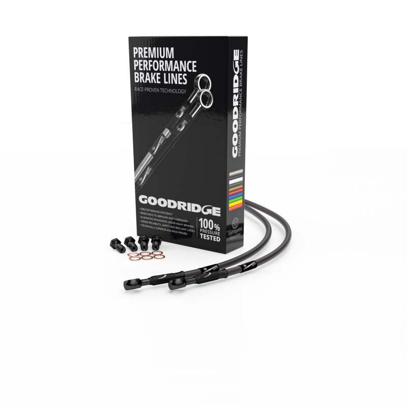 Goodridge 13-15 Kawasaki Z800E (2 Pot) Carbon Race Front SS Brake Lines w/Black Fittings