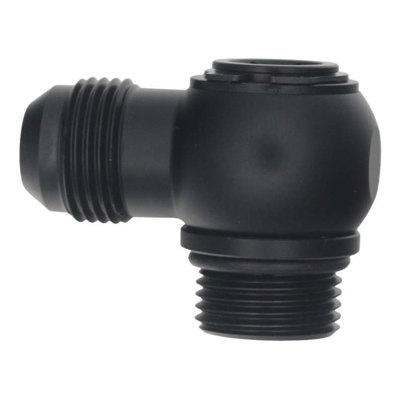 DeatschWerks 10AN ORB Male to 10AN Male Flare Low Profile 90-Degree Swivel - Anodized Matte Black