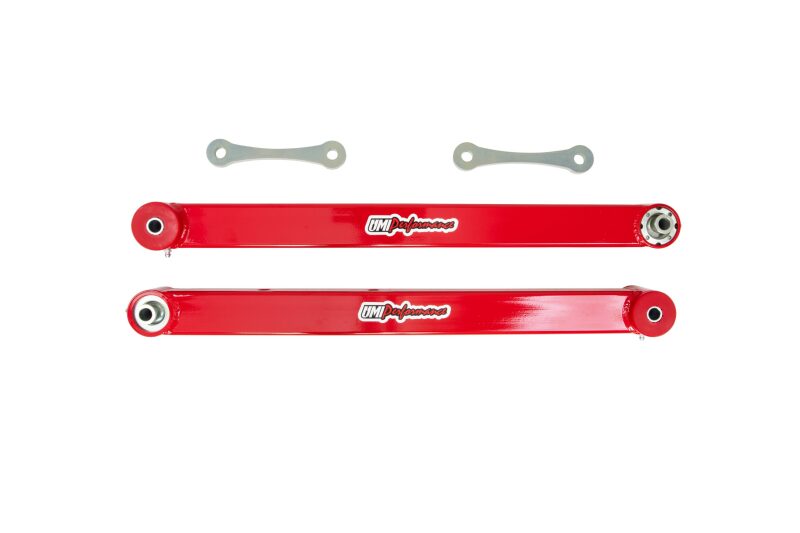 UMI 78-96 GM B-Body Boxed Extended Length Lower Control Arms w/Poly Bushings - Red