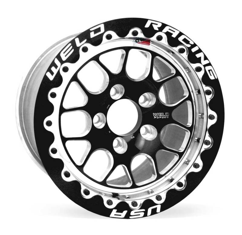 Weld S77 15x10.33 / 5x4.75 BP / 4.5in. BS Black Wheel (Medium Pad) - Black Single Beadlock MT