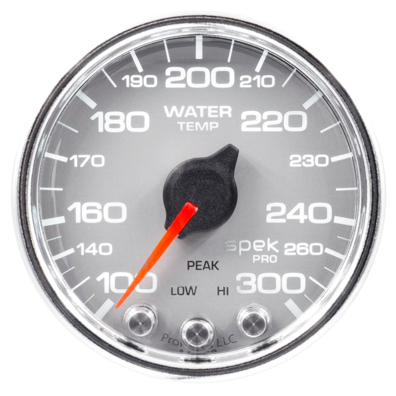 Autometer Spek-Pro Gauge Water Temp 2 1/16in 300f Stepper Motor W/Peak & Warn Slvr/Chrm