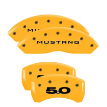 Load image into Gallery viewer, MGP 4 Caliper Covers Engraved Front Mustang Engraved Rear 50 Yellow finish black ch