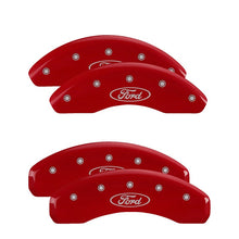 Load image into Gallery viewer, MGP 4 Caliper Covers Engraved Front &amp; Rear Oval logo/Ford Red finish silver ch