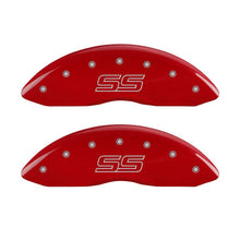 Load image into Gallery viewer, MGP 4 Caliper Covers Engraved Front &amp; Rear Trailblazer style/SS Red finish silver ch