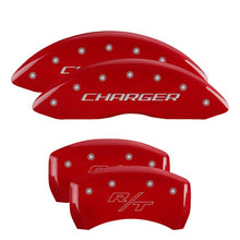 Load image into Gallery viewer, MGP 4 Caliper Covers Engraved Front Charger Engraved Rear RT Red finish silver ch