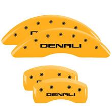 Load image into Gallery viewer, MGP 4 Caliper Covers Engraved Front &amp; Rear Denali Yellow finish black ch