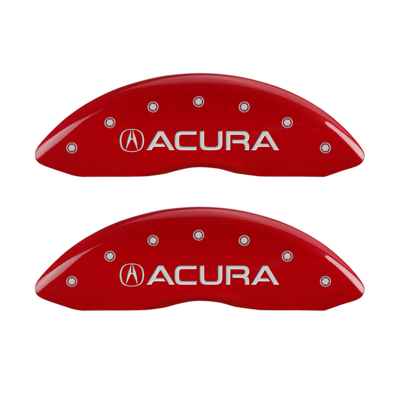 MGP 4 Caliper Covers Engraved Front Acura Engraved Rear MDX Red finish silver ch