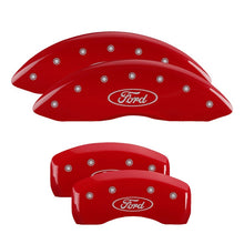 Load image into Gallery viewer, MGP 4 Caliper Covers Engraved Front &amp; Rear Oval logo/Ford Red finish silver ch