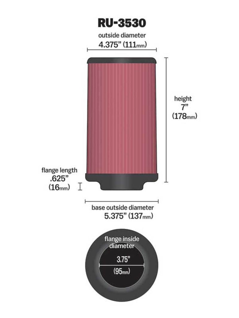 K&N Universal Rubber Filter 3.75in FLG x 5.375in Base x 5.375in Top x 7in Height