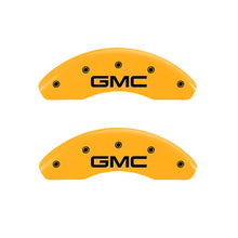 Load image into Gallery viewer, MGP 4 Caliper Covers Engraved Front &amp; Rear GMC Yellow finish black ch