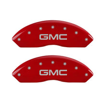 Load image into Gallery viewer, MGP 4 Caliper Covers Engraved Front &amp; Rear GMC Red Finish Silver Char 2019 GMC Arcadia