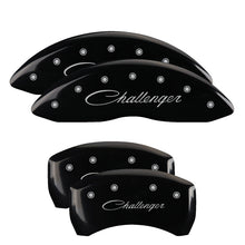 Load image into Gallery viewer, MGP 4 Caliper Covers Engraved Front &amp; Rear Cursive/Challenger Black finish silver ch