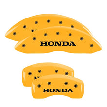 Load image into Gallery viewer, MGP 4 Caliper Covers Engraved Front &amp; Rear Honda Yellow Finish Black Char 2009 Honda Ridgeline