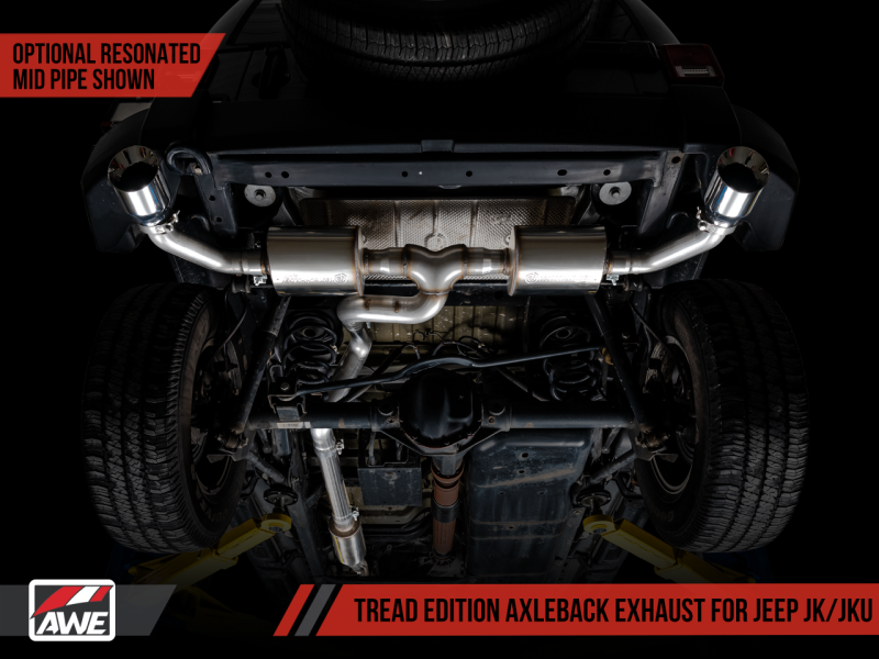 AWE Tuning 07-18 Jeep Wrangler JK/JKU 3.6L Tread Edition Axle-Back Dual Exhaust - Chrome Silver Tips