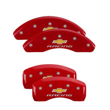 Load image into Gallery viewer, MGP 4 Caliper Covers Engraved Front &amp; Rear Gen 5/Camaro Red finish silver ch