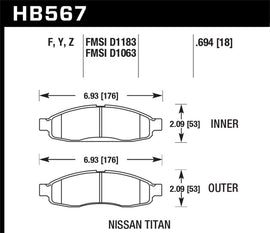 Hawk 04-06 Infiniti QX56 / 05-06 Armada / 04 Pathfinder / 04-07 Titan LTS Street Front Brake Pads