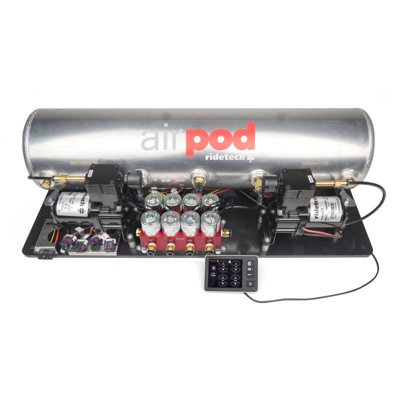 Ridetech RidePro E5 Air Ride Control System 5Gal Dual Compressor AirPod Hi-Flow Big Red 3/8in Valves