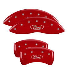 Load image into Gallery viewer, MGP 4 Caliper Covers Engraved Front &amp; Rear Oval logo/Ford Red finish silver ch