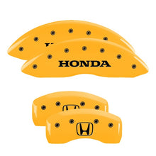 Load image into Gallery viewer, MGP 4 Caliper Covers Engraved Front &amp; Rear MGP Yellow Finish Black Char 1999 Honda Prelude