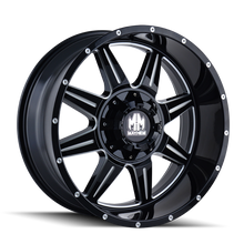 Load image into Gallery viewer, Mayhem 8100 Monstir 17x9 / 8x165.1 BP / -12mm Offset / 130.8mm Hub Black w/ Milled Spokes Wheel