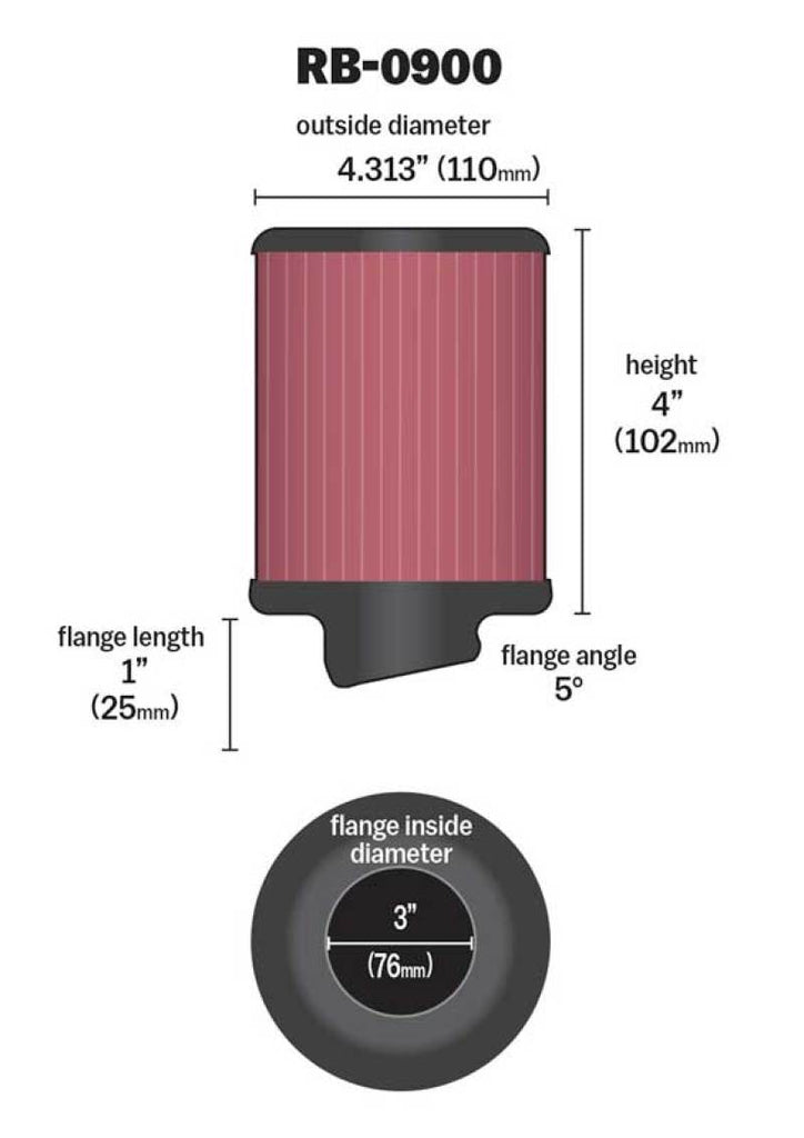 K&N Universal Rubber Filter 3 inch 5 Degree FLG 4 1/2 inch OD 4 inch Height