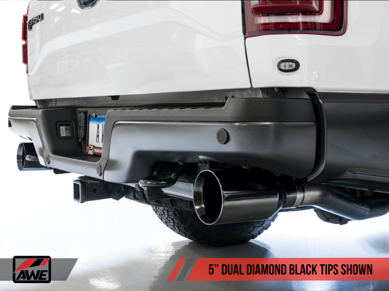 AWE Tuning 2017+ Ford Raptor 0 FG Performance Exhaust System - w/ Diamond Black Tips