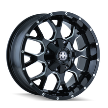 Load image into Gallery viewer, Mayhem 8015 Warrior 18x9 / 5x114.3 BP / -12mm Offset / 87mm Hub Black w/ Milled Spokes Wheel