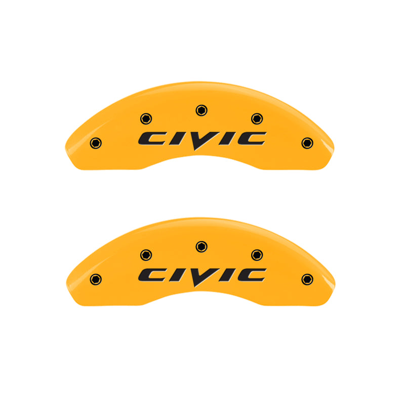 MGP 4 Caliper Covers Engraved Front 2015/Civic Engraved Rear 2015/Civic Yellow finish black ch