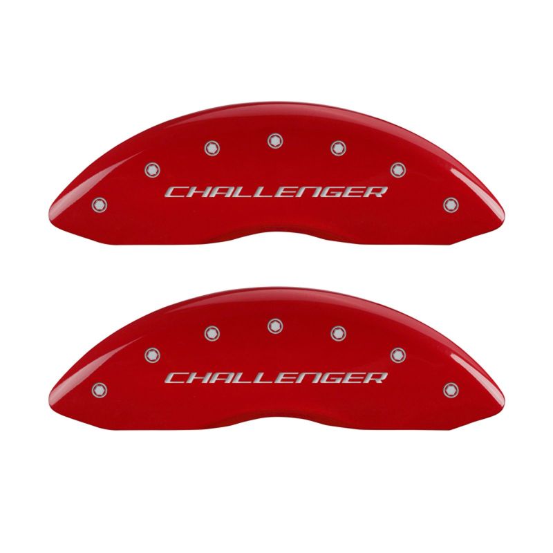 MGP 4 Caliper Covers Engraved Front & Rear Block/Challenger Red finish silver ch