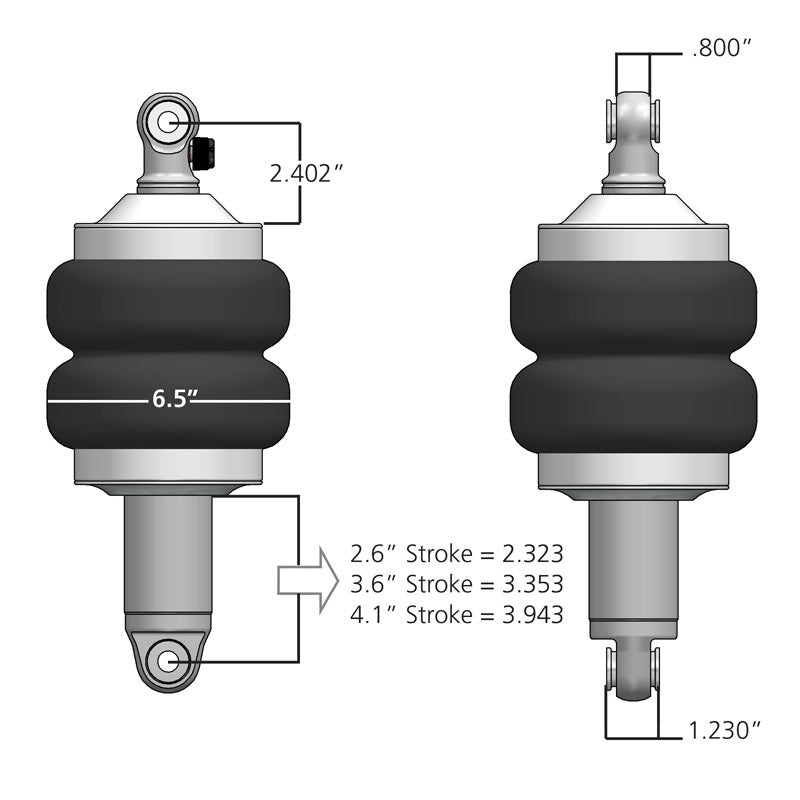 Ridetech HQ Series ShockWaves 4.1in Travel 6.5in dia Double Convoluted .625in Bearing/.625in Bearing