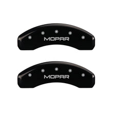 Load image into Gallery viewer, MGP 4 Caliper Covers Engraved Front &amp; Rear MOPAR Black finish silver ch