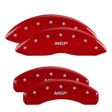 Load image into Gallery viewer, MGP 4 Caliper Covers Engraved Front &amp; Rear Oval logo/Ford Red finish silver ch