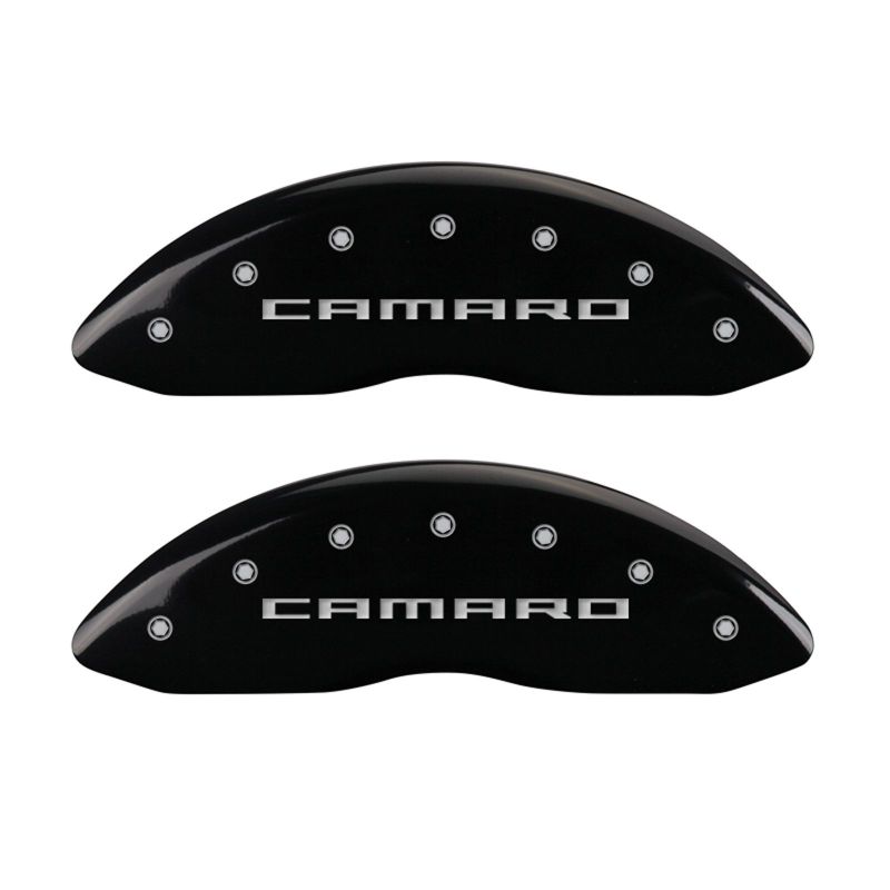 MGP 4 Caliper Covers Engraved Front & Rear Gen 5/Camaro Black finish silver ch