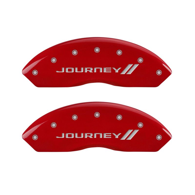 MGP 4 Caliper Covers Engraved Front & Rear With stripes/Journey Red finish silver ch