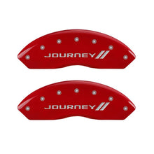 Load image into Gallery viewer, MGP 4 Caliper Covers Engraved Front &amp; Rear With stripes/Journey Red finish silver ch