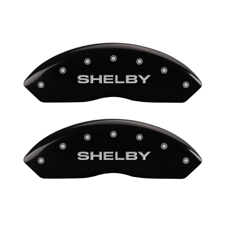 MGP 4 Caliper Covers Engraved Front Shelby Engraved Rear Tiffany Snake Black finish silver ch