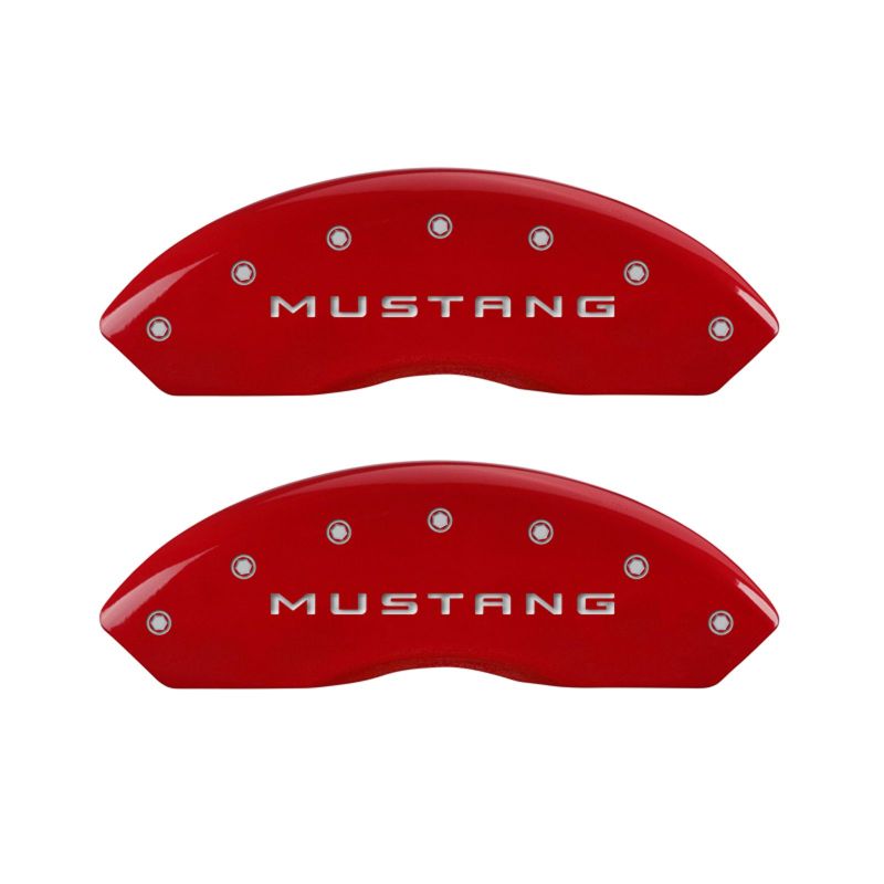 MGP 4 Caliper Covers Engraved Front Mustang Engraved Rear GT Red finish silver ch