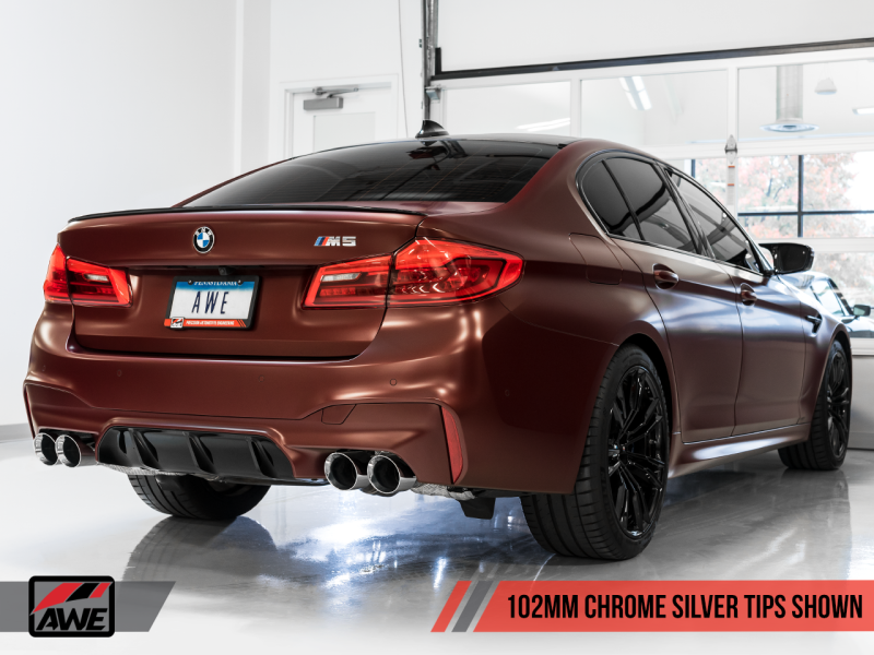 AWE Tuning 18-19 BMW M5 (F90) 4.4T AWD SwitchPath Cat-back Exhaust - Chrome Silver Tips