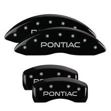 Load image into Gallery viewer, MGP 4 Caliper Covers Engraved Front &amp; Rear Pontiac Black Finish Silver Char 2004 Pontiac GTO