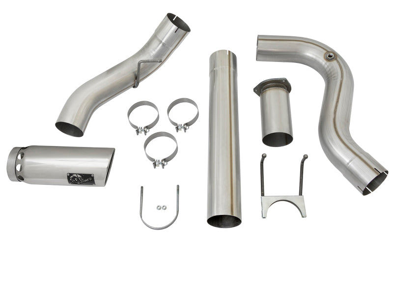 aFe ATLAS 5in DPF-Back Alum Steel Exhaust System w/Polished Tip 2017 Ford Diesel Trucks V8-6.7L (td)