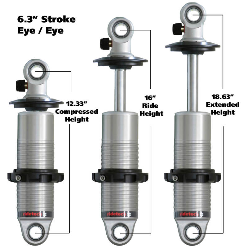 Ridetech HQ Series CoilOver Shock 6.3in Travel 2.5in Coil Eye/Eye Mounting 12.325inx18.625in