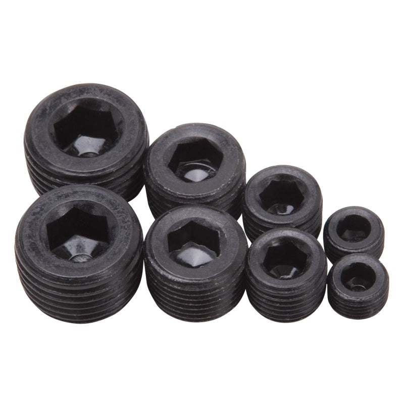 Edelbrock Fittings Pipe Plug Kit Internal Allen Head 1/8In 1/4In 3/8In 1/2In NPT Set of 8 Black