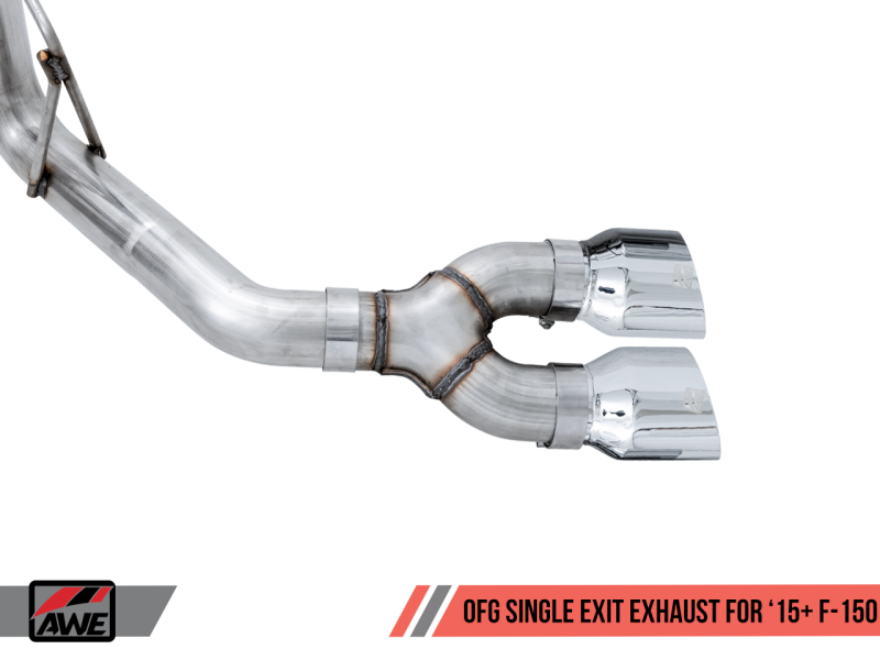 AWE Tuning 2015+ Ford F-150 0FG Single Exit Performance Exhaust System w/4.5in Chrome Silver Tips