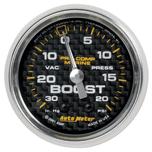 Load image into Gallery viewer, Autometer Marine Carbon Fiber 2-1/16in 30INHG/20PSI Mechanical Vacuum/Boost Gauge