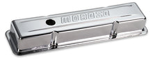 Load image into Gallery viewer, Moroso Chevrolet Small Block Valve Cover - w/Baffle - Stock Height - Stamped Steel Chrome Plated