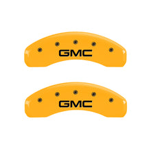 Load image into Gallery viewer, MGP 4 Caliper Covers Engraved Front &amp; Rear GMC Yellow Finish Black Char 2008 GMC Envoy