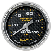 Load image into Gallery viewer, Autometer Marine Carbon Fiber Ultra-Lite 2-1/16in 100PSI Mechanical Oil Pressure Gauge