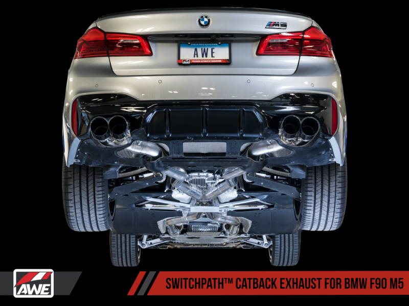 AWE Tuning 18-19 BMW F90 M5 SwitchPatch Cat-Back Exhaust- Black Diamond Tips