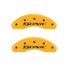 Load image into Gallery viewer, MGP Front set 2 Caliper Covers Engraved Front Sonic Yellow finish black ch