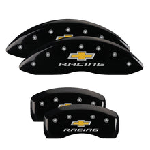 Load image into Gallery viewer, MGP 4 Caliper Covers Engraved Front &amp; Rear Chevy racing Black finish silver ch